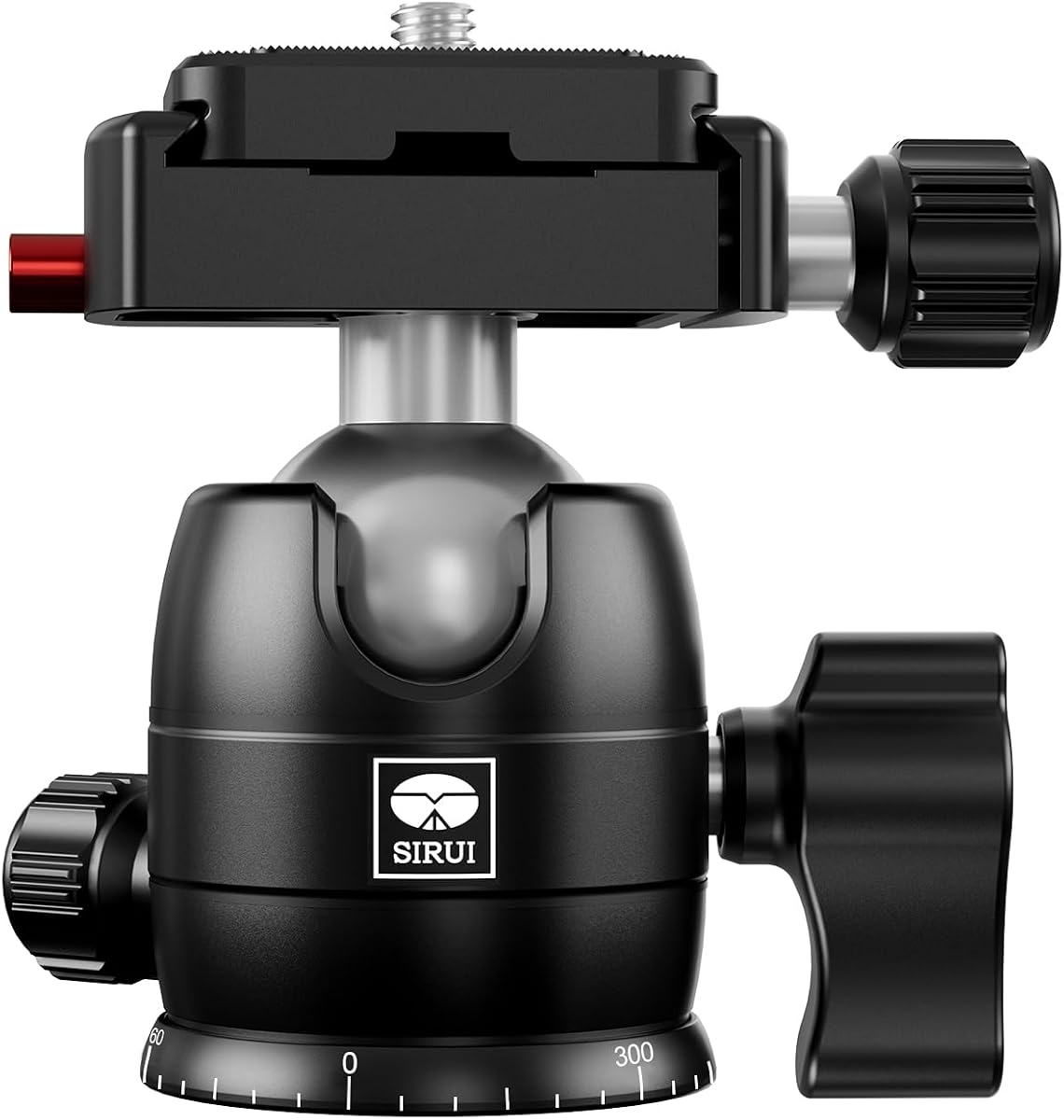 Rótula esférica para trípode para cámara, capacidad de carga de 10 kg/22,05 lb, base panorámica de 360°, calidad de construcción de aluminio, bloqueo de seguridad, placa de montaje universal para una fácil fijación (rótula esférica B-00K) (B-00K)