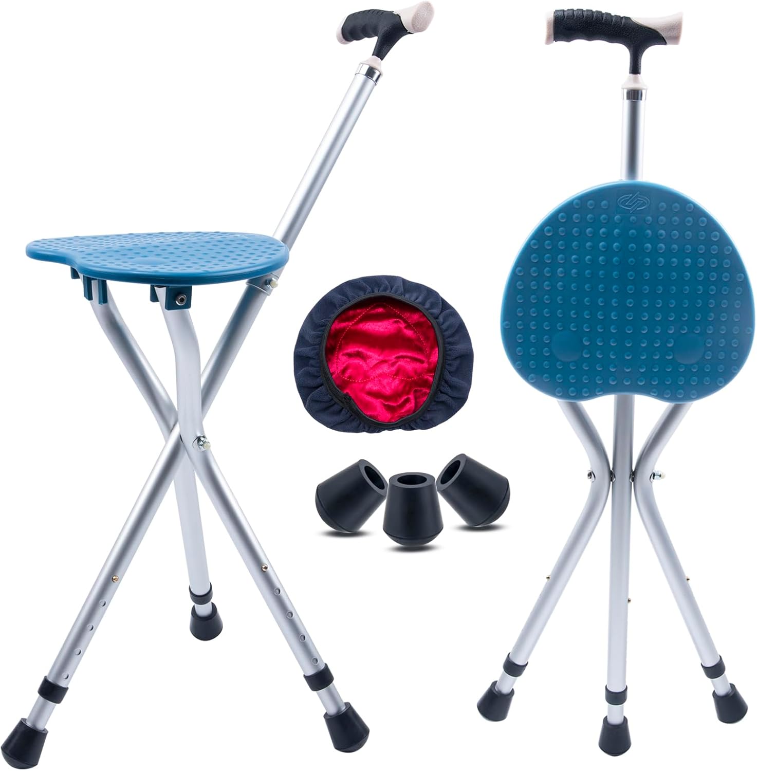 Walking Cane with Seat, Portable Cane Stool with Seat Folding Walking