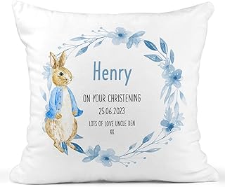 Personalised Christening Cushion, Christening Gift for Boys, Custom Christening Gift for Boy, Baptism Present, Christening Keepsake, Baby Keepsake, Pillow, Rabbit