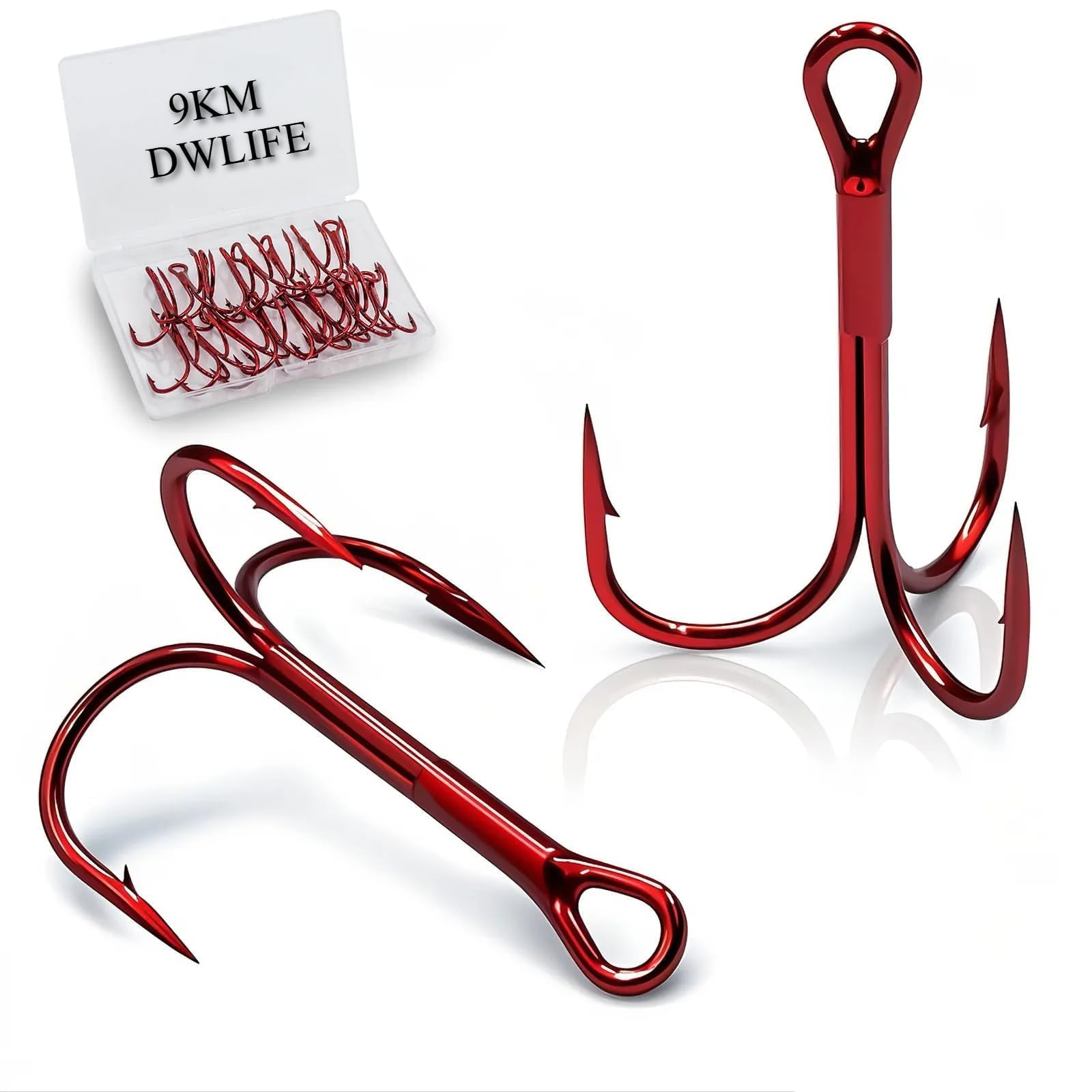 9KM DWLIFE Treble Fishing Hooks High Carbon Steel Strong Sharp Red Fish Hooks 4/0# for Pike Perch Trout Sea Fishing Accessories Replacement Fish Hook on Hard Lures for Freshwater Saltwater