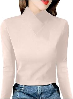 Briskorry Camiseta de manga larga para mujer, ajustada, color negro, manga larga, camiseta ajustada, cuello alto, camiseta de manga larga, estilo atlético, ropa de calle, ropa básica de un solo color,