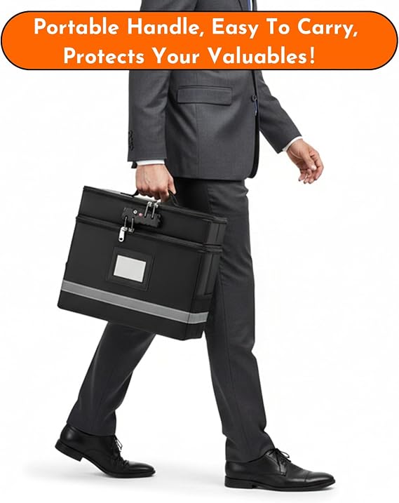 Fireproof Document Box with TSA Lock, Paperwork Organiser Box for Document Folder, Portable Filing Boxes a4 Storage for A4 Important Documents, File, Deed, Suspension File Boxs with Handle
