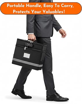 Fireproof Document Box with TSA Lock, Paperwork Organiser Box for Document Folder, Portable Filing Boxes a4 Storage for A4 Important Documents, File, Deed, Suspension File Boxs with Handle