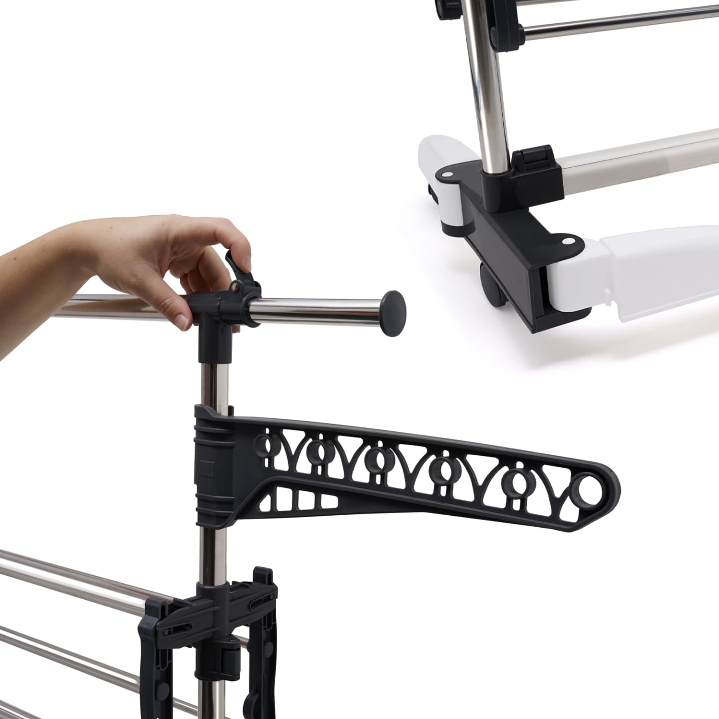 IDMarket - Stendibiancheria 50 mt grigio/bianco a 4 livelli XXL + barra telescopica SUPRA
