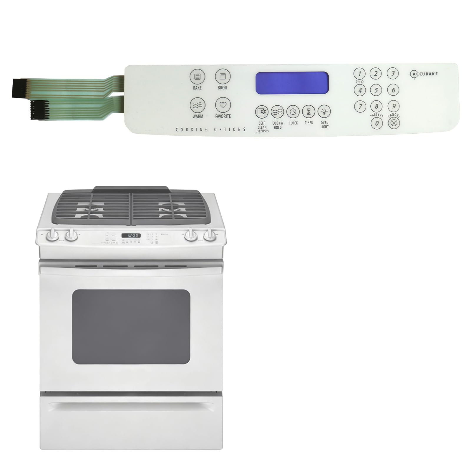 Panel táctil W10207930 de fácil instalación para horno Whirlpool con membrana autoadhesiva blanca