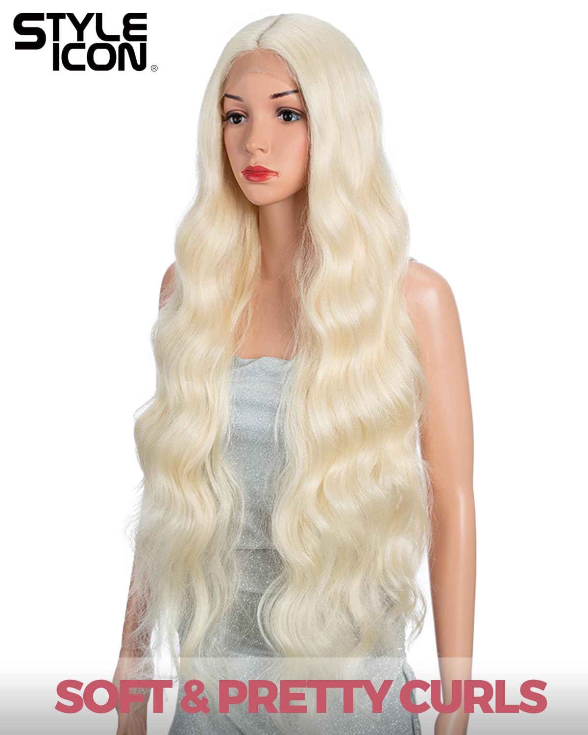 Style Icon Blonde Long Wave Wig 613 Synthetic Lace Front Wig for Women 36" Super Long Body Wave Wig with Baby Hair 13x5x1 Middle Part Lace Heat Resistant Fiber 150% Density - Image 3