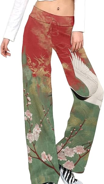 Womens Straight Leg Yoga Pants Hippie Pants Drawstring Stretch Elastic Waist Casual Loose Comfy Summer Pants
