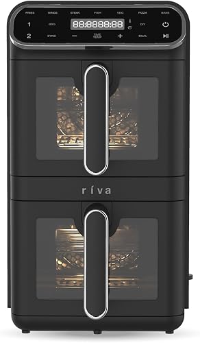 11L Level Up Vertical Air Fryer, Black Digital LED Touch Control, Independent 5.5L Cooking Zones, 2460W, Non-stick Dishwasher Safe Baskets, 9 Preset Functions