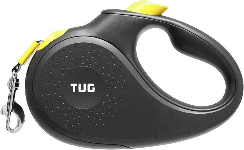 Guia Retrátil para Cães TUG com Fita de Nylon Antiemaranhamento de 360°, 4,88 m, Média, Black/Yellow