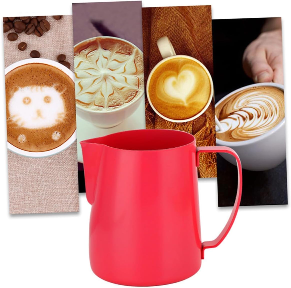 Red Stainless Steel Milk Pourer for Coffee Non-stick Frothing Pitcher with Wide Spout Lightweight Steaming Cup for Latte Art Dishwasher Safe and Easy to Clean