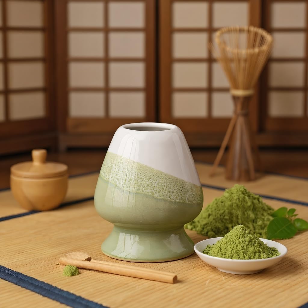 Ceramic Matcha tea whisk stand, Matc ha Holder Chasen Stand For Traditional Ma tcha Te a Chasen Holder T ea Set Accessories (white and Green)