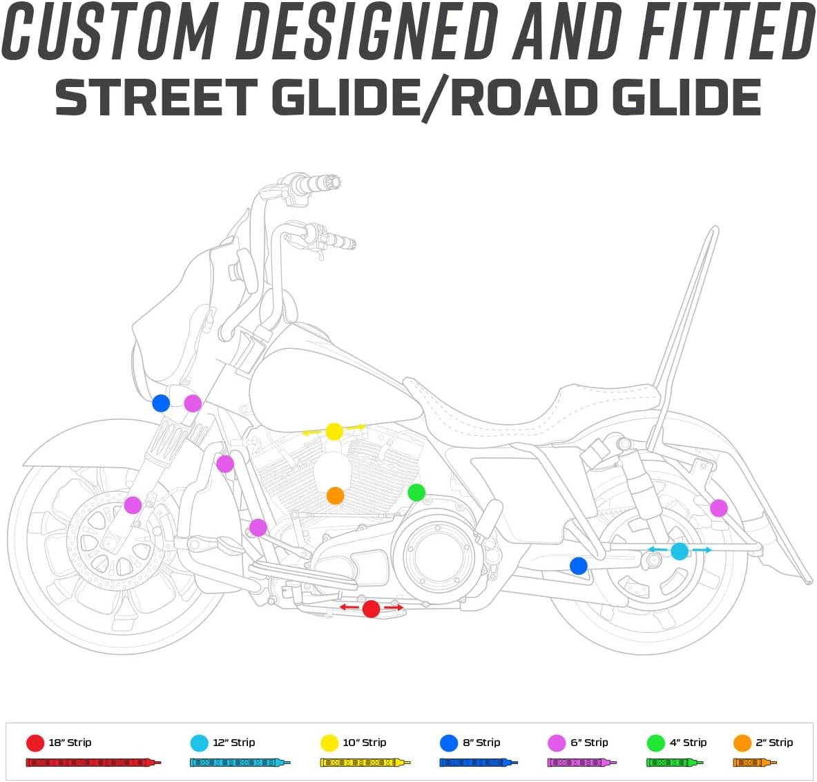 LEDGlow 20pc Advanced Million Color LED Motorcycle Accent Flexible Underglow Lighting Kit Compatible with Harley Davidson Touring Models Street Road Glide - Brake Lights Feature - Waterproof