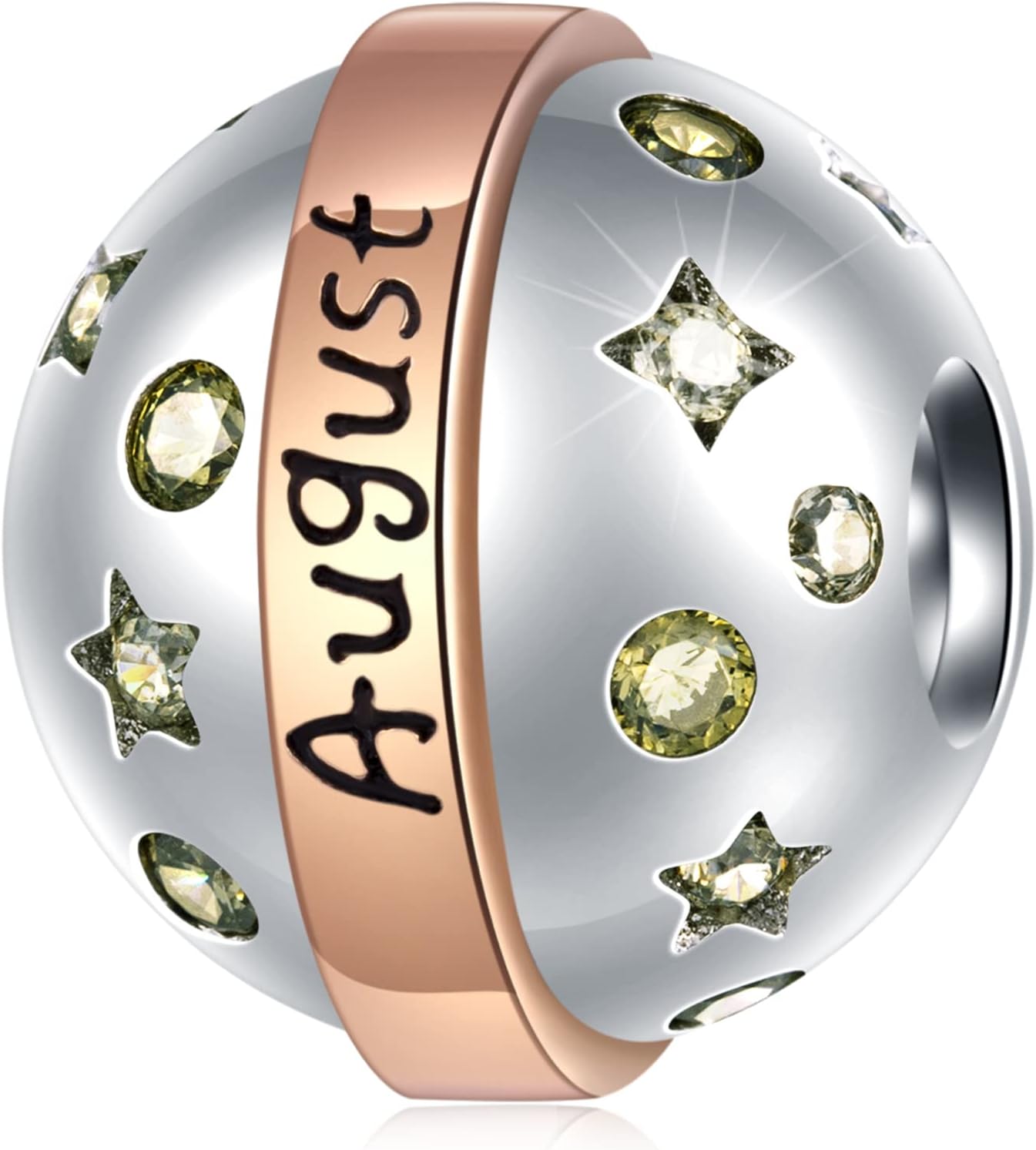 Jan-Dec Birthstone Planet Ball Charms with 12 Month Birthday Stone, 925 Sterling Silver 2 Tone Rose Gold Round Globe Beads, fits European Snake Charm Bracelet, Gifts for Mom/Wife/Father/Children/Grandma