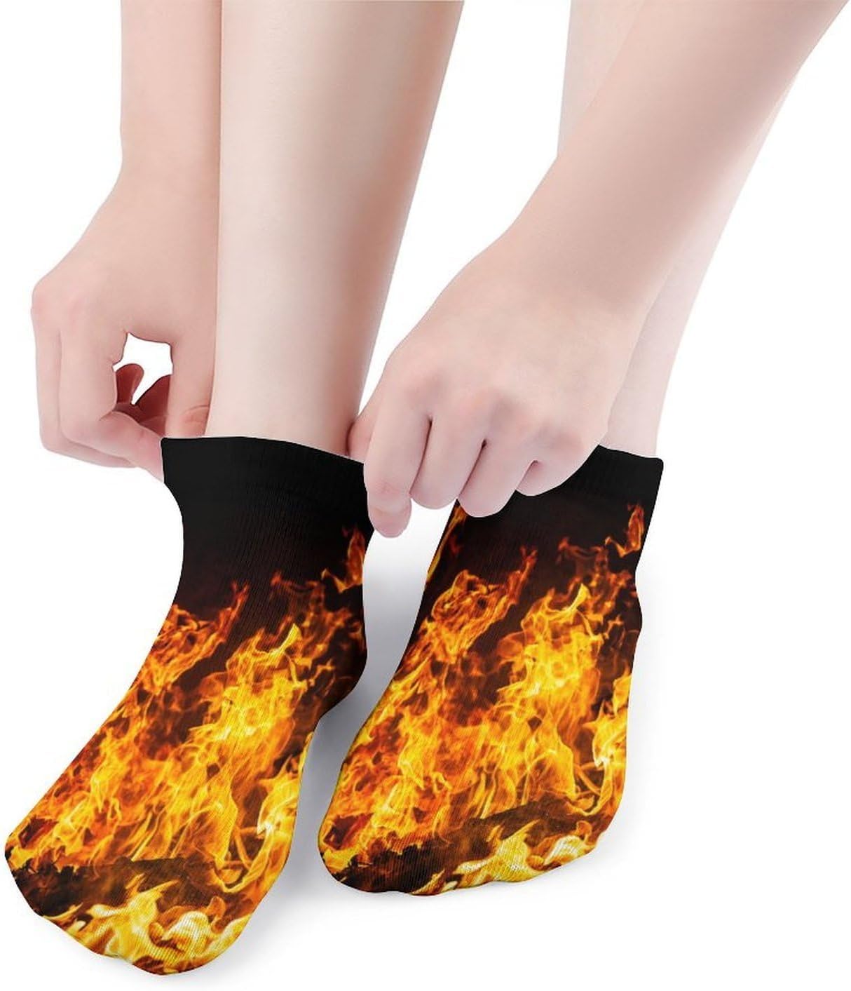 Big Fire Flames on Black Ankle Socks for Men Women Low Cut Crew Sock Casual Sports Clothing