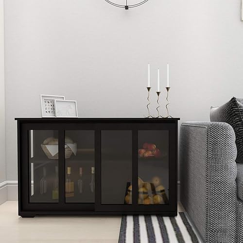 Miniatura 7 de RASOO Aparador de buffet con puerta corrediza de vidrio y estante ajustable, armario de almacenamiento apilable de cocina, muebles antiguos para el