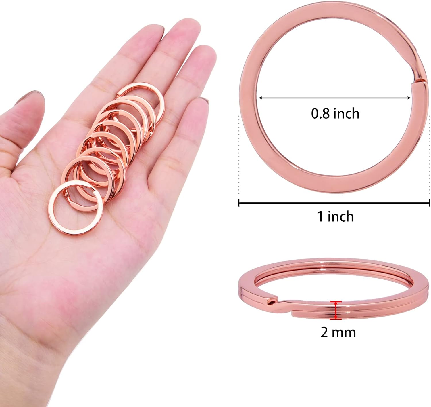 Hapeper 25 Pack 1 Inch Split Key Ring Flat Metal Keyring for Home Car Keys, Jewelry Making, Rose Gold