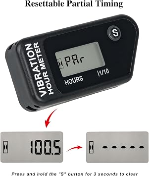 Jayron Wireless RE-SETTABLE Vibration Waterproof Hour Meter for Generator Outboard Motor Dirtbike Compressor Lawn Mower Motorcycle Chainsaw