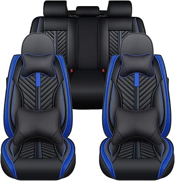 Car Seat Covers Set for H3 2006-2010 Leather Front and Rear Split Bench 5-Seat H3 Waterproof Seat Covers Protectors, Easy Install Interior CoversLuxury Blue