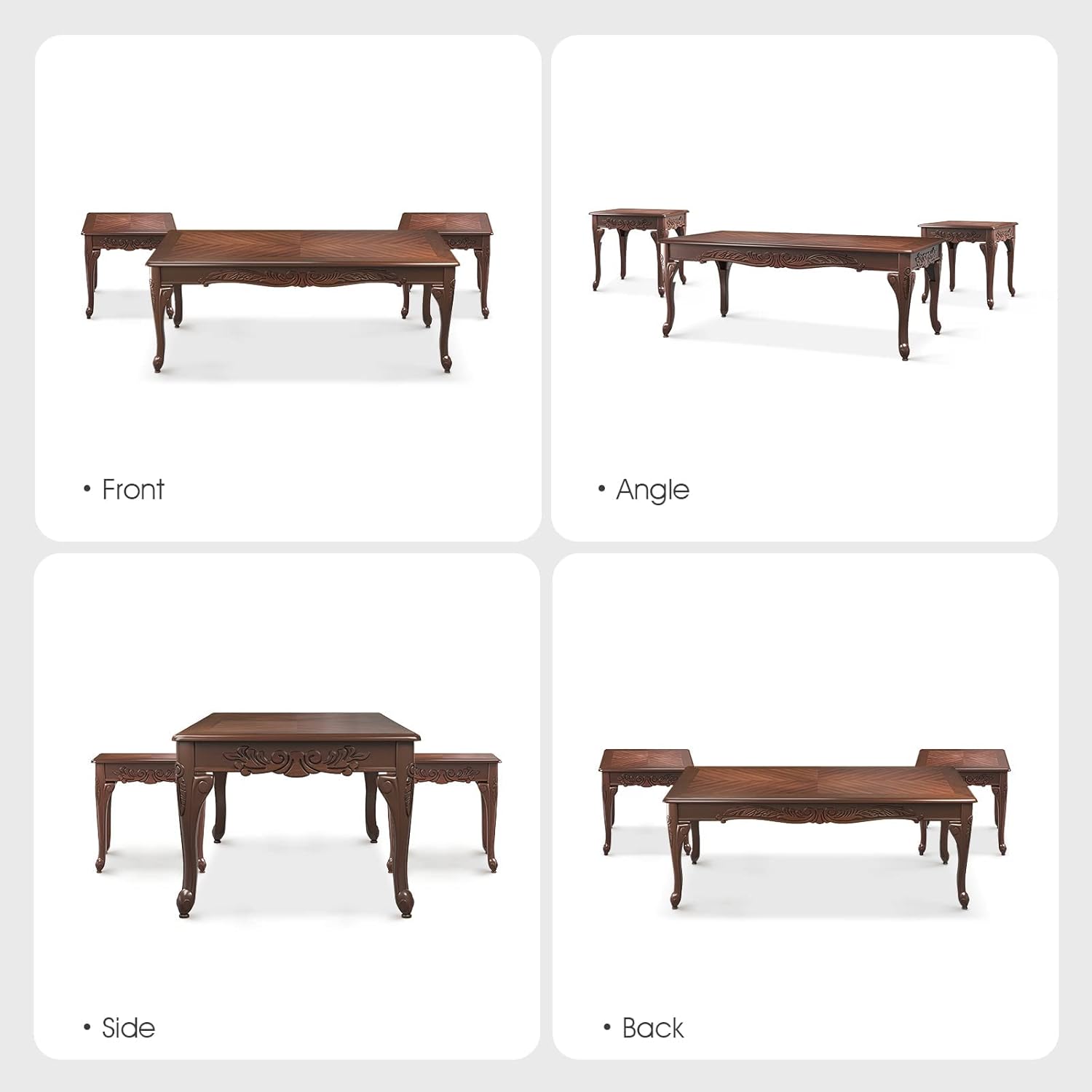 HULALA HOME 3 Piece Coffee Table Set, Farmhouse Living Room Table Set of 3, Includes 1 Rectangular Coffee Table & 2 Square End Tables with Carving Pattern, Espresso : Home & Kitchen