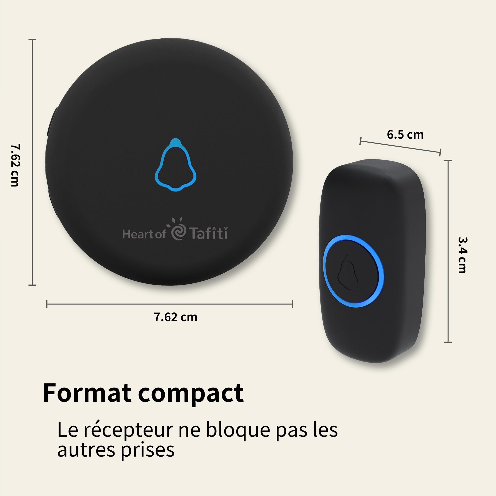 Sonnette sans Fil, Étanche IP55, Portée de Signal Étendue, Kit de Carillon Électronique avec Récepteurs à LED Enfichables pour la Maison, Noir