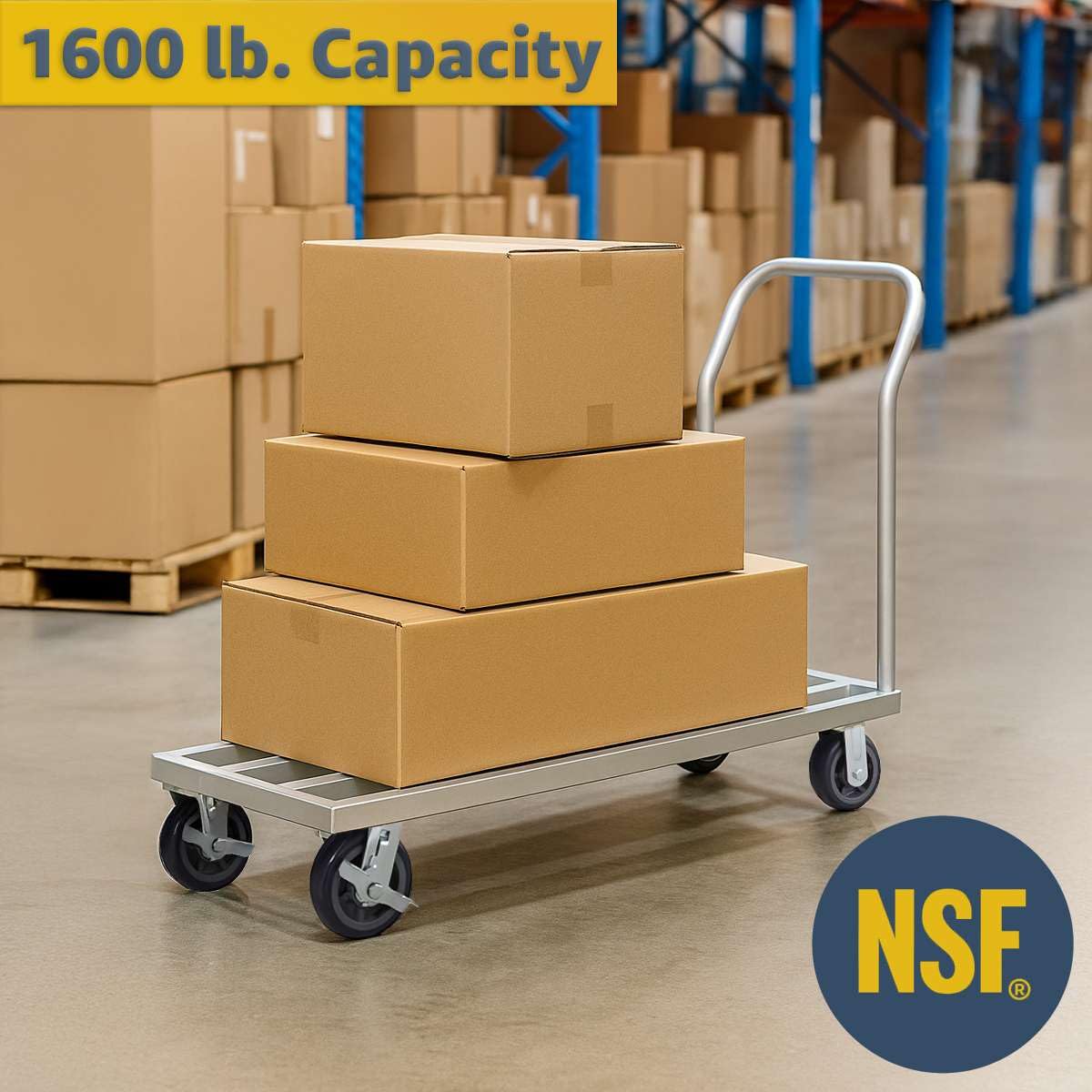 Mobilny aluminiowy stojak do przechowywania 50 x 152 cm, nośność 725 kg, wytrzymała platforma do przechowywania na kółkach z uchwytem i kółkami, certyfikowany przez NSF aluminiowy stojak do kuchni
