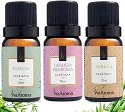 Kit 3 Essências Via Aroma Para Aromatizador Difusor Elétrico 10ml Escolha o Seu Kit (Bamboo+Lavanda Francesa+Vanilla)