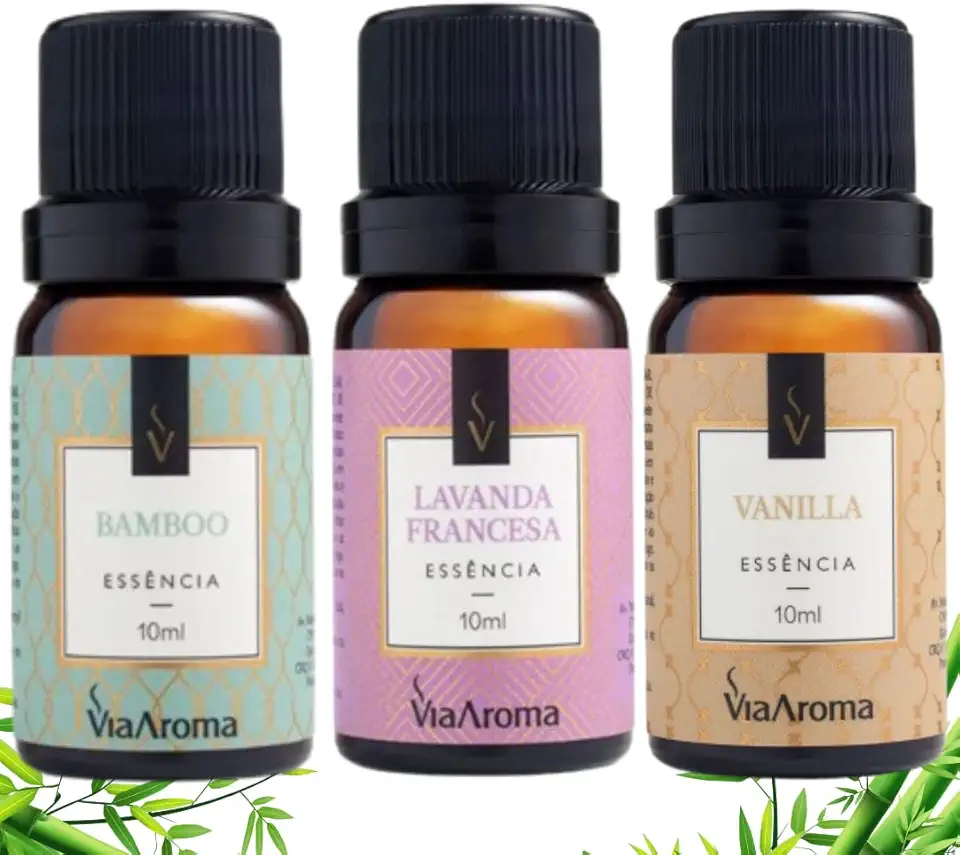 Kit 3 Essências Via Aroma Para Aromatizador Difusor Elétrico 10ml Escolha o Seu Kit (Bamboo+Lavanda Francesa+Vanilla)