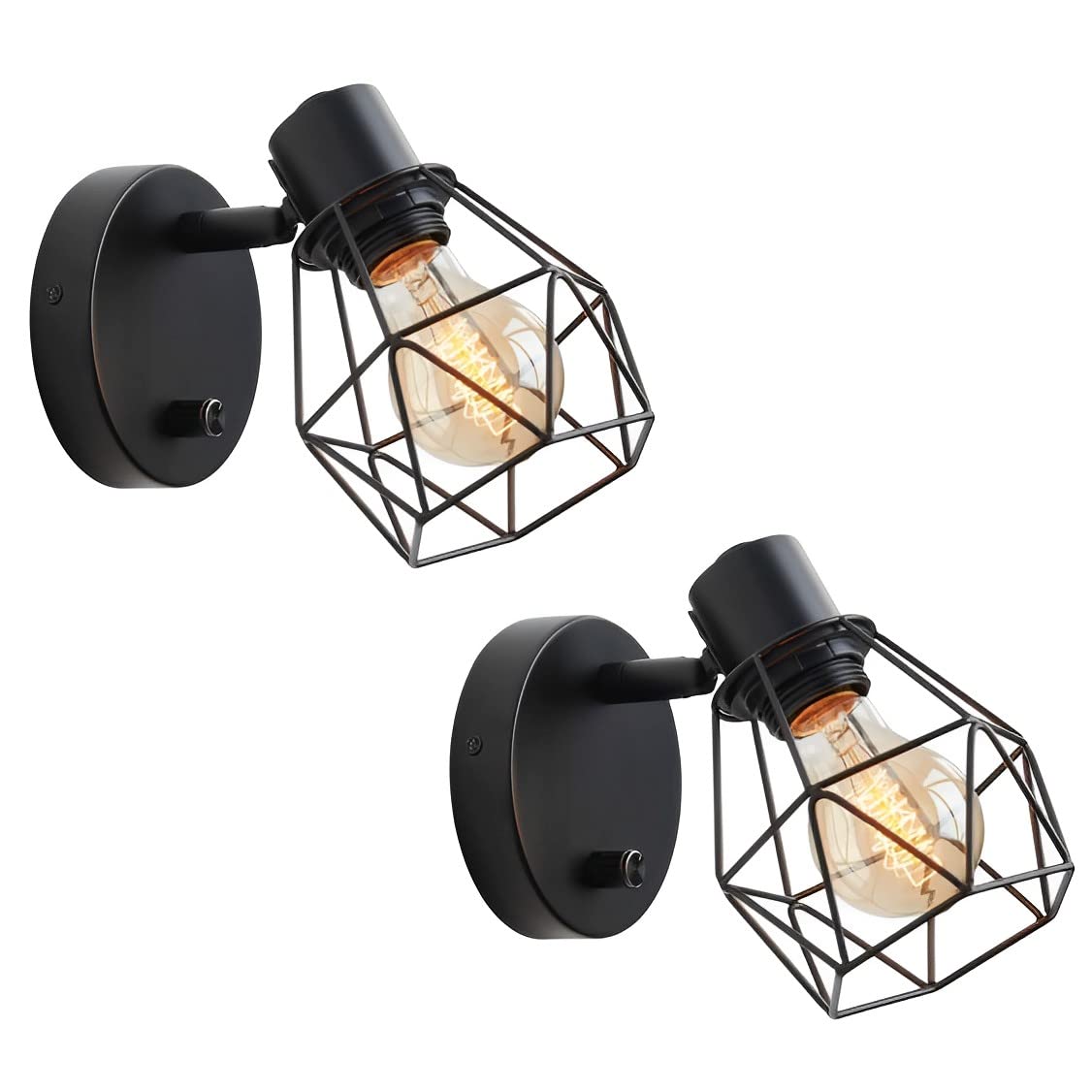 MESOVFCA Farmhouse Wall Sconces 2Pack, Vintage Wall Light Fixtures with Dimmer ON Off Switch, Industrial Wall Sconces, Modern Sconces Wall Lighting, Retro Wall Mount Light for Bedroom Hallway