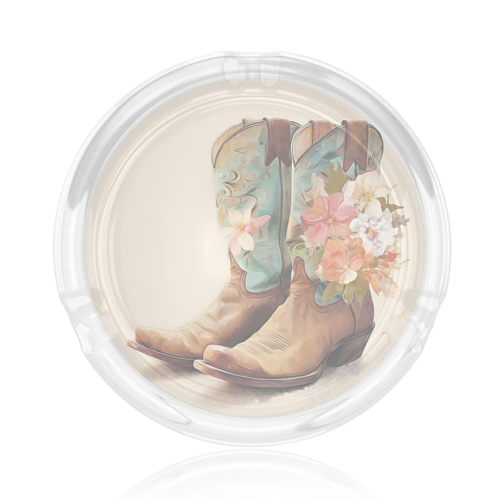 Cowboy Boots With Pastel Flowers Glass Ashtray For Cigarettes Ash Trays Case For Home Office Decor