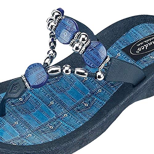 Women's 25574d Denim Beaded Waterproof Sole Thong Flip-Flop Sandals2