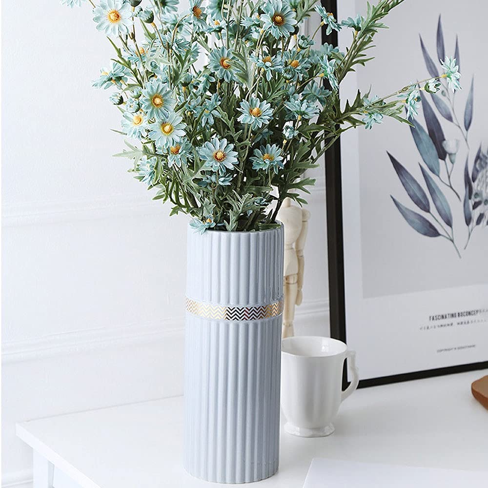 Nff Jarrón, 26.5 Cm Vasillo De Cerámica Moderno con Rayas con Phnom Penh para Sala De Estar Mesa De Comedor Boda O Regalo (Color : White, Size : 26.5×11cm)