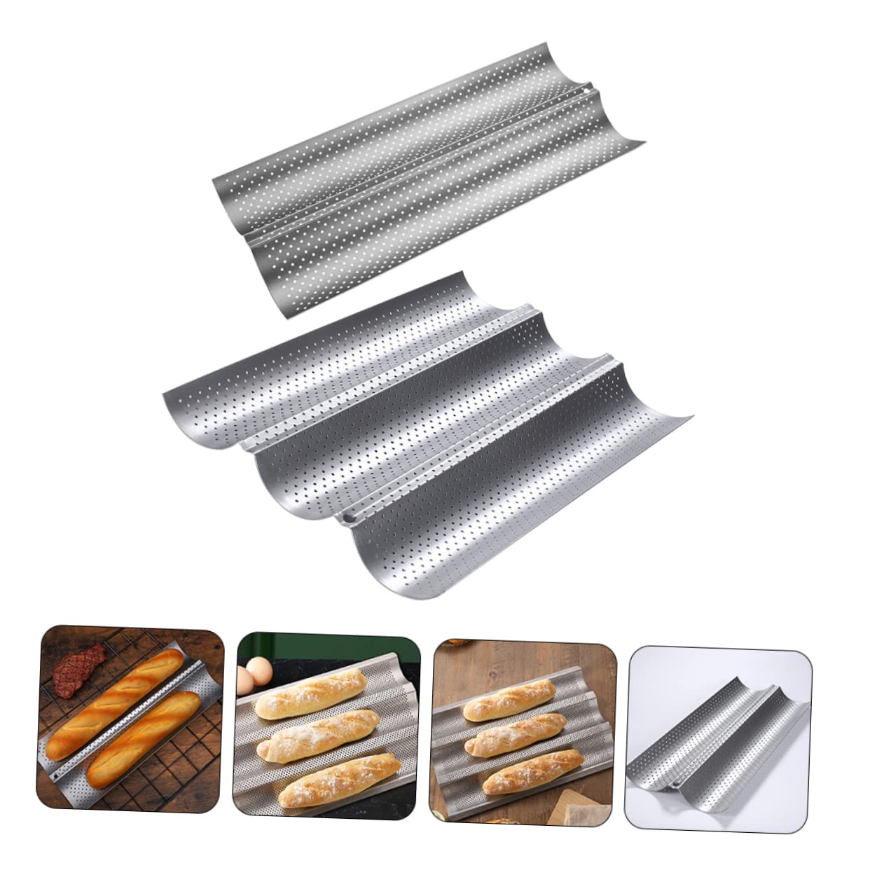 VICASKY Wellen Backblech für Französisches Baguette, 2 Stück Edelstahl