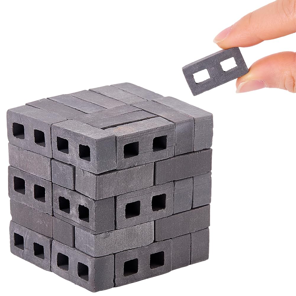 SUPERFINDINGS 50Pcs Mini Cinder Blocks Grey Micro Landscaping Bricks Miniature Cinder Blocks 27mm/1.06 Inch Long Dollhouse Building Supply for Patio Kitchen Garden Model Micro Landscape