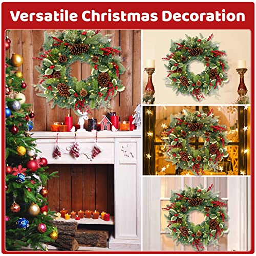 Christmas Wreath,Christmas Wreaths For Front Door,24 Inch Pre-Lit Large Outdoor Wreath With 50 Led Lights,Christmas Door Wreath,Christmas Wreath For Window Ideal Wall Mantel Door Decorations #TOP5