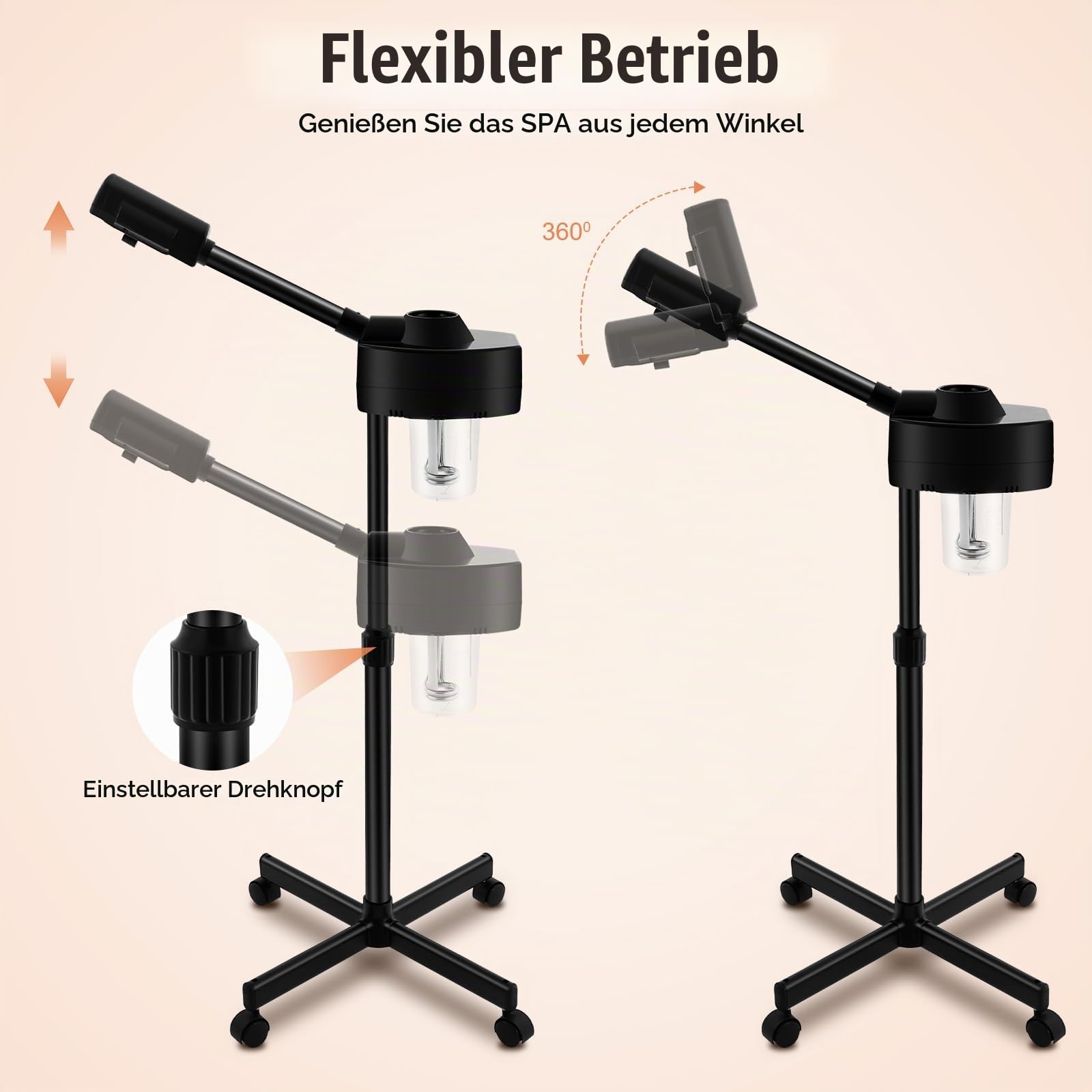 Vapozon Ozon Bedampfer Höhenverstellbare Gesichtsdampfer 360° Drehbar | Tiefenpflege Professionelle Salon SPA Gesichtspflege Dampfgerät