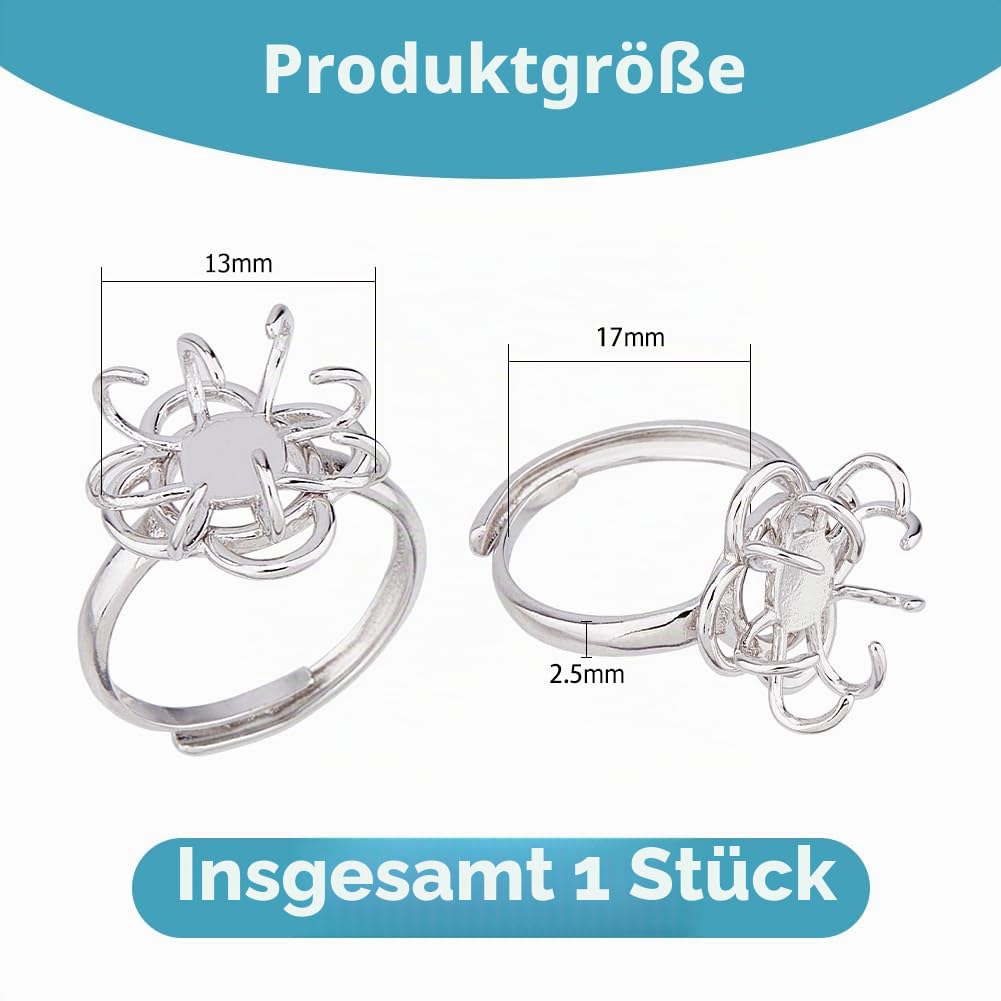 1 Stück 925 verstellbare Ringfassungen Aus Sterlingsilber Platin Krallenringrohlinge 17mm Krallenringkomponenten Für Unregelmäßige Cabochons Für Ohrringe Schmuckherstellung DIY Handwerk