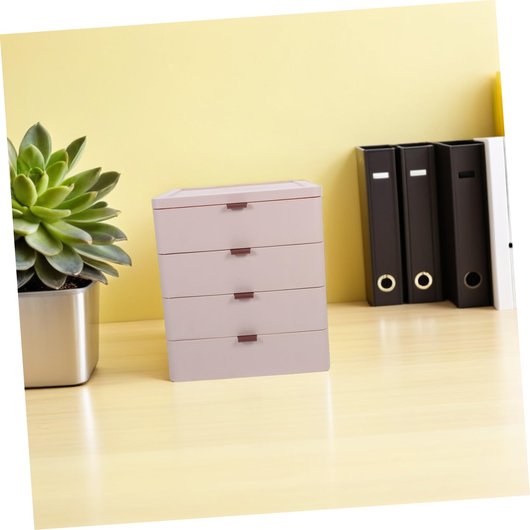 Organizer da Scrivania Contenitore Multilayer con 4 Cassetti in Plastica Pp Rosa per Massimizzare lo Spazio per Trucchi e Pennelli in Ufficio e Hotel