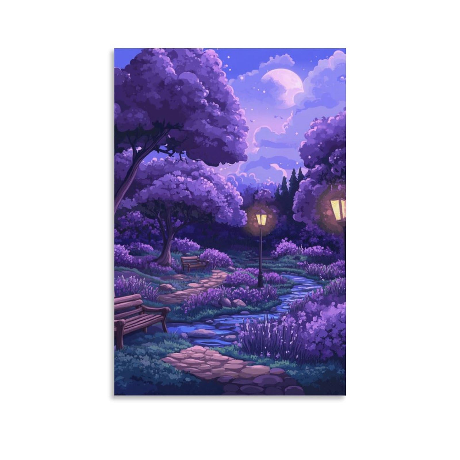 GAOYUCHUN Beautiful Purple Flower Field Canvas for Home Decor Modern Framed Picture Artworks Decorative Wall Decor Paintings Canvas Wall Art Ready to Hang 08x12inch(20x30cm)