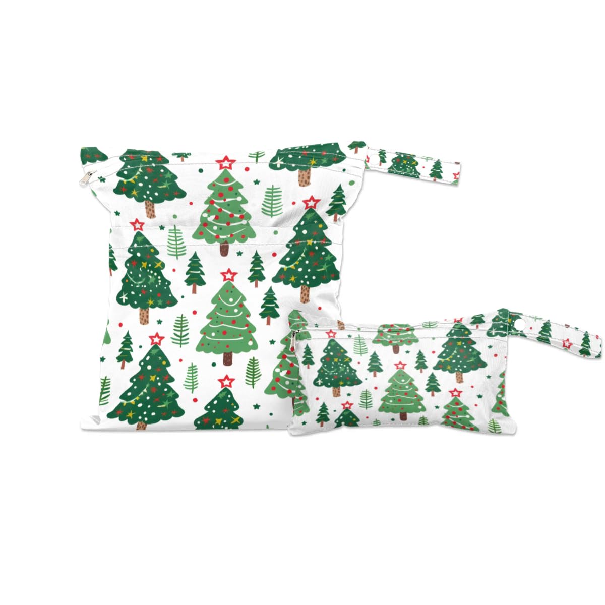 GzLeyigou 2pcs Cloth Diaper Wet Dry Bag Waterproof Storage Bag Travel Laundry Bags, Beach, Pool, Breast Pump Parts, Gym Bag for Swimsuits & Wet Clothes for Baby (Winter-Themed Christmas Tree)