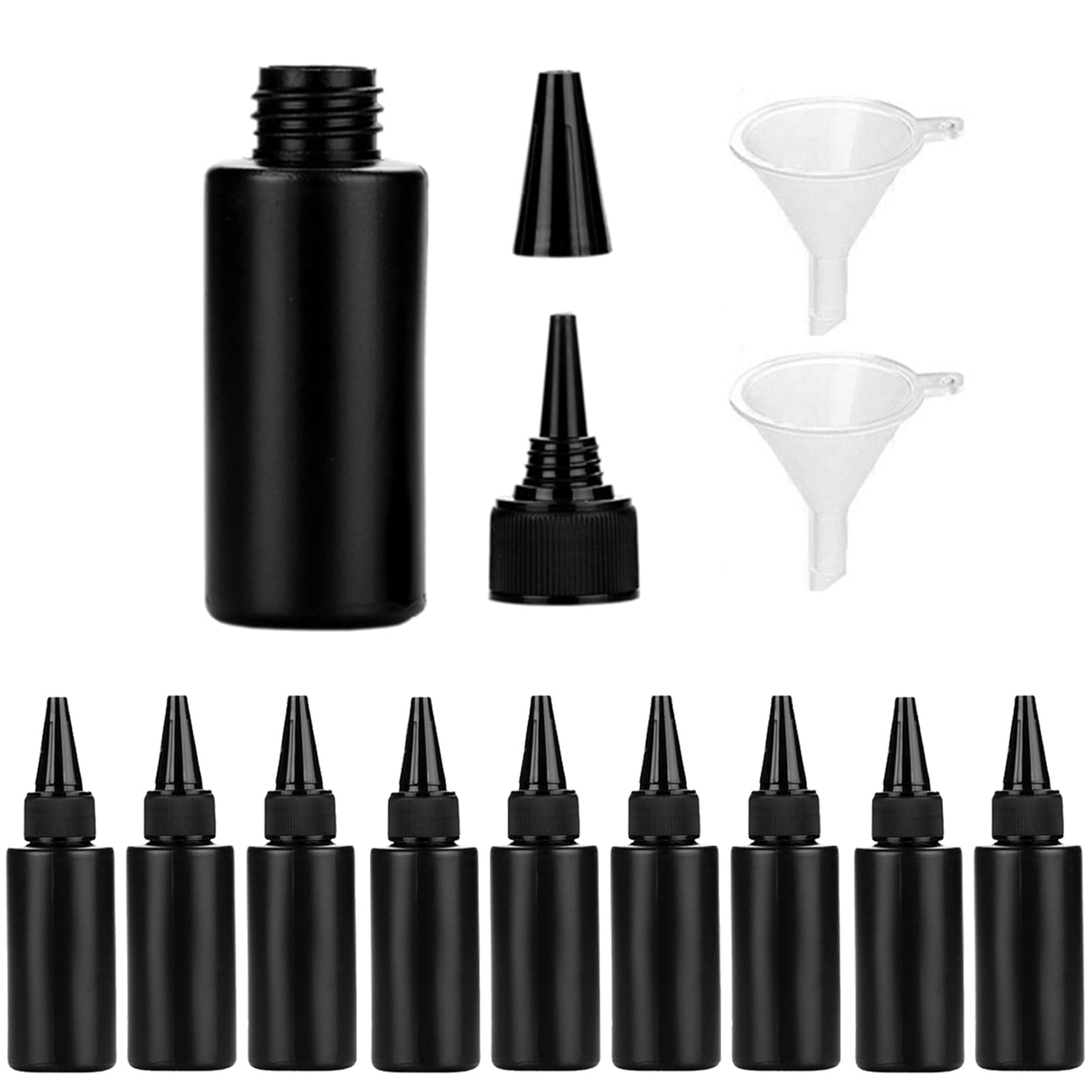Yanwa 10Pcsx50ml Black Plastic Squeeze Dispensing Bottles Glue Bottle With Caps Funnels Light-Proof Sealed Squeeze Dropper Bottles, For Diy Crafts, Glue, Liquids