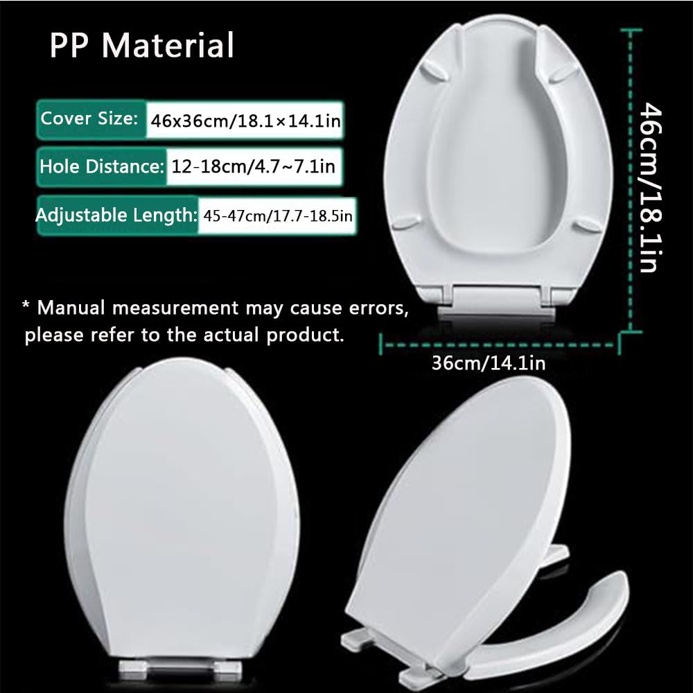 Asiento de inodoro con bisagras de cierre suave con tapa de polipropileno extraíble, diseño abierto frontal, perfecto para alquileres y uso comercial, cubierta de inodoro blanca duradera para un fácil