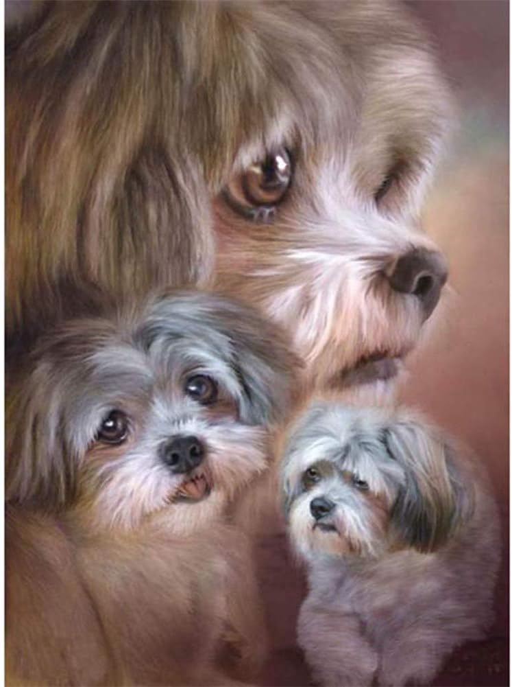 Aphila DIY Diamond Painting Kits for Adults Full Round Drill Dog Shih tzu s Rhinestone Cross Stitch Art Craft Home Wall Decor Christmas Gift 25x30cm/10X12inches