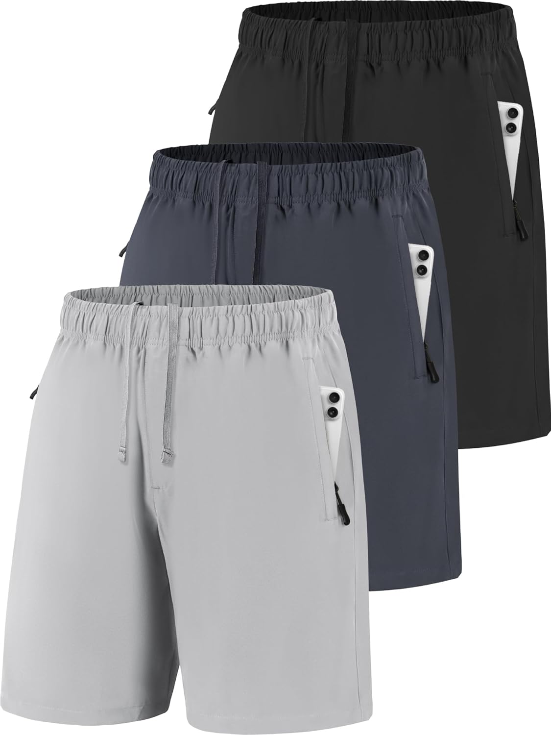 Men Running Athletic Shorts, Quick Dry 7 inch Inseam Gym Workout Men Shorts with Deep Pocket & Zipper