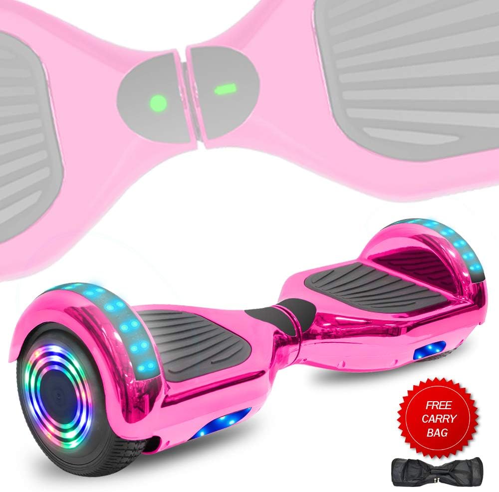 Love 6.5 Inch Hoverboard Smart Self Balancing Scooter with Music Speaker LED Light Gift Idea Make Your Life Special (Chrome Pink)