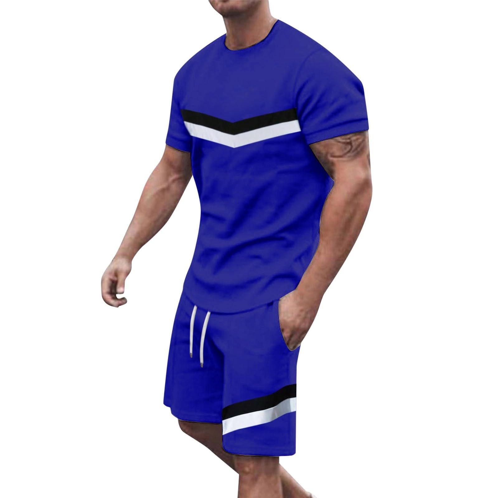Tuta da uomo estiva con maglietta e pantaloncini, set da 2 pezzi, tuta estiva alla moda, comoda e casual, tuta da jogging a maniche corte, tuta da jogging natalizia