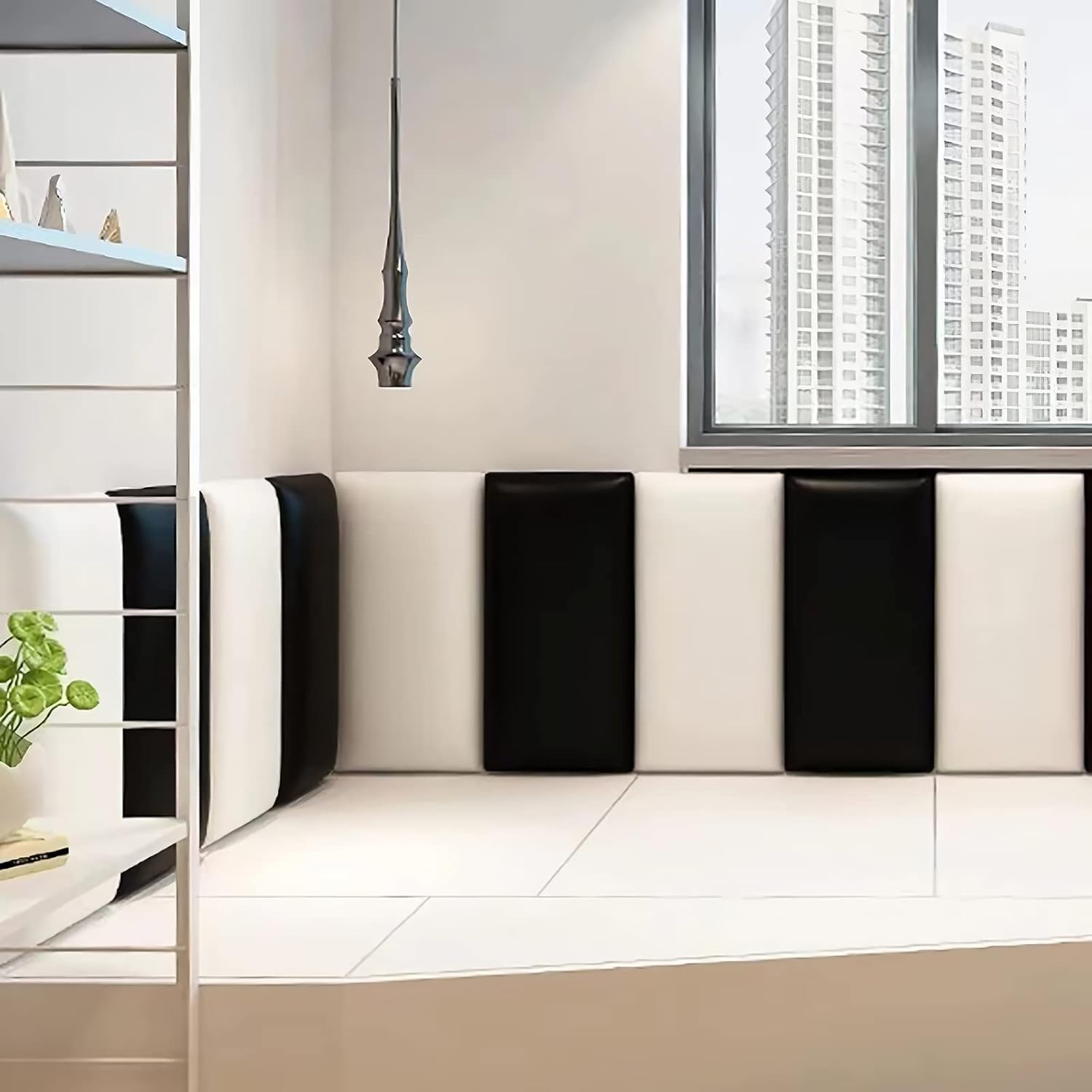 3D Anti-Collision Wall Padding for Kids, Peel and Stick Upholstered Wall Panels, Queen Headboard, Playroom Decorative Protection Wall Stickers, Pack of 2 Panels Sized 23.6” X 11.8” (Black)