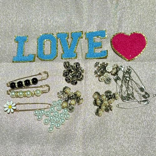 Image of Silver Shoe Charms for Sneakers 100PCS Pink Heart Design with Rhinestone & Pearl Safety Pin Brooches DIY Accessories for Women Teens Socks and Clothes Decor