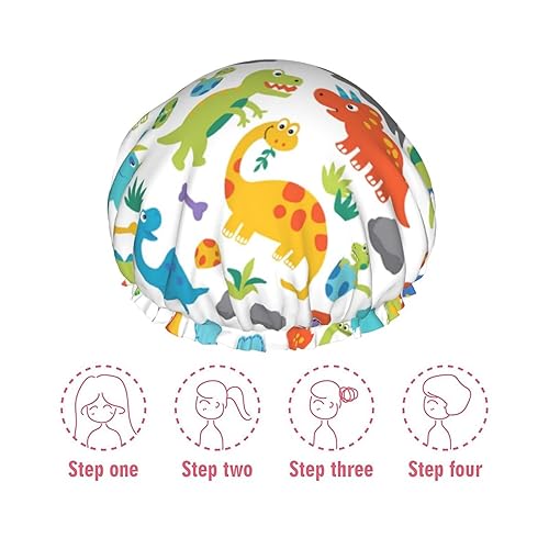 Miniatura 5 de Gorro de ducha reutilizable con estampado de patas de perro para mujer, pelo largo, doble capa impermeable, gorro de ducha para niños, niñas y