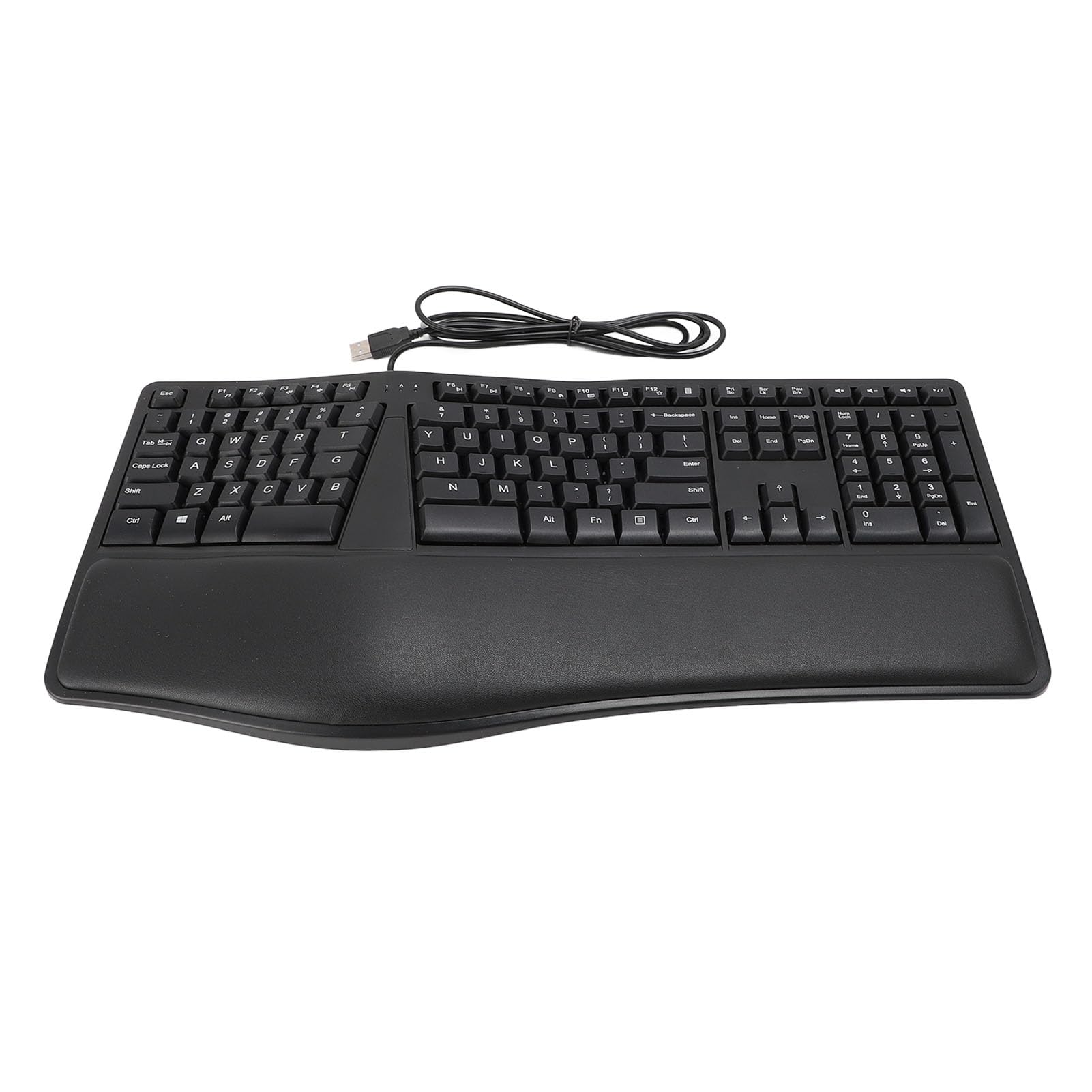 Tastiera Ergonomica USB Cablata per Laptop, Design Diviso, Poggiapolsi, Tasti Silenziosi, 110 Tasti, Cavo da 1,5 M, XP 7.0 8.0, Materiale ABS, Indicatori LED, Plug and Play,