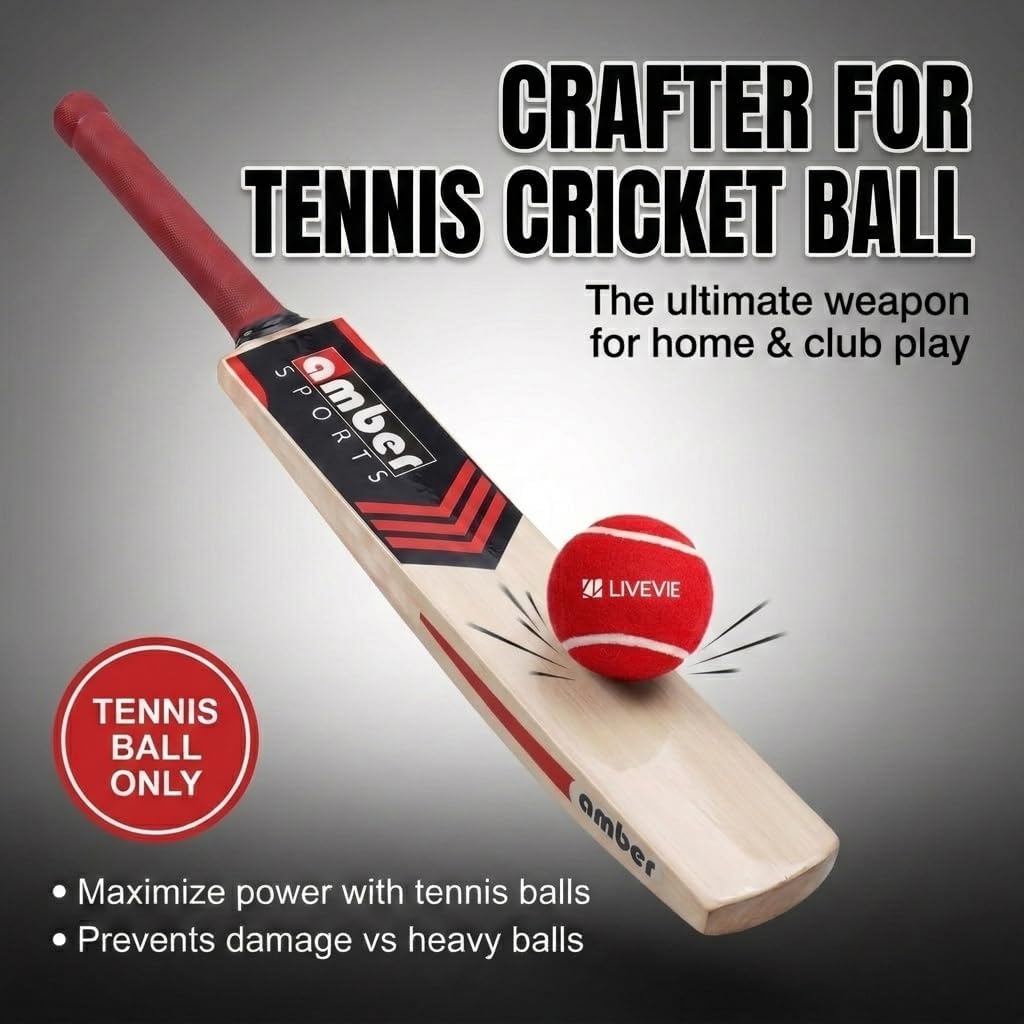 Amber Sports Lightweight Kashmir Willow Cricket Bat for Tennis Ball – Full Size Handcrafted Beginner Bat for Kids & Adults – Durable Practice Bat for Backyard & Street Play – 2.7lb